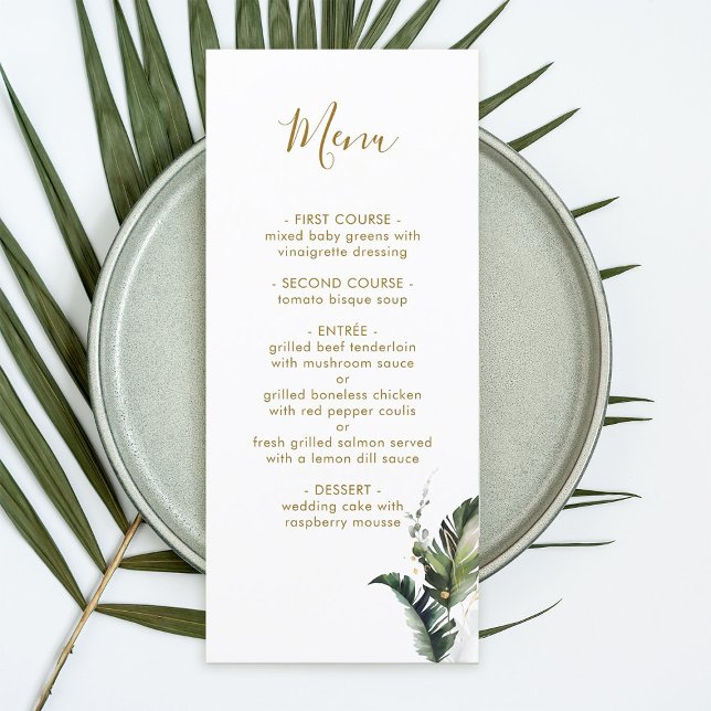Aquarelle Tropicale Foliage Gold Menu Mariage (Créateur téléchargé)