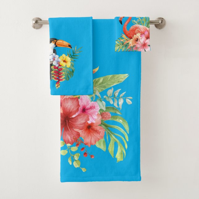 Aquarelle tropicale Oiseaux et fleurs (En situation)
