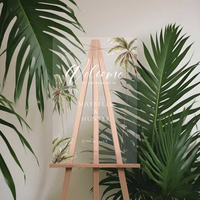 Aquarelle tropicale Palm Trees Mariage Bienvenue (Tropical Watercolor Palm Trees Wedding Welcome Acrylic Sign)