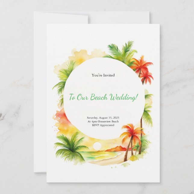 Aquarelle tropicale Plage Mariage Invitation (Devant)