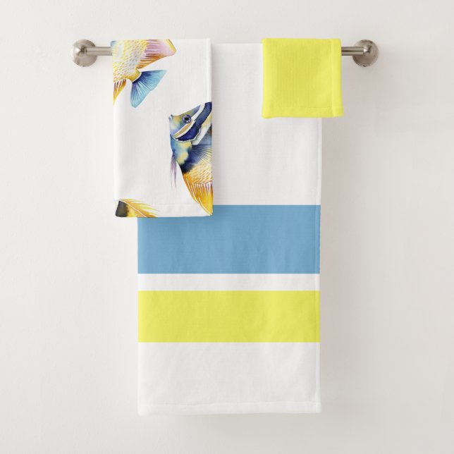 Aquarelle tropicale Salle de bain de poisson jaune (En situation)