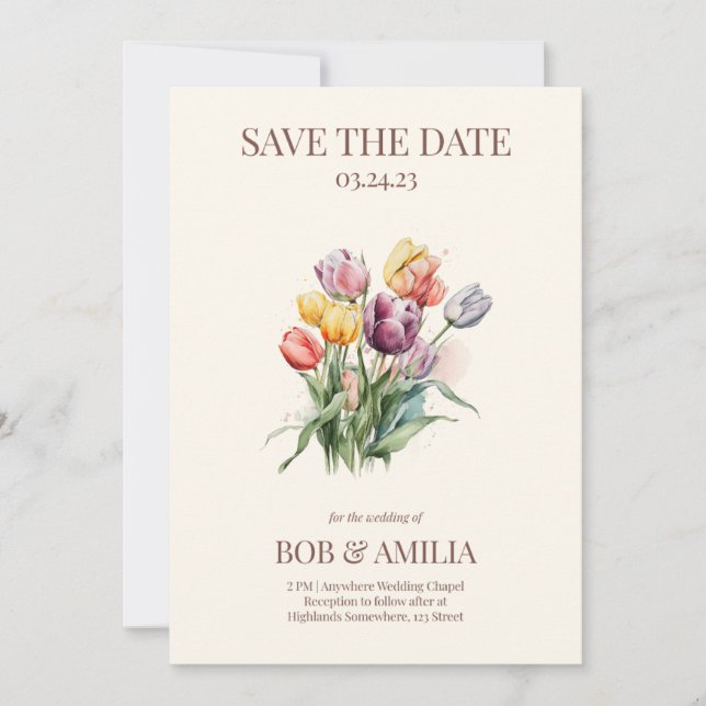 Aquarelle Tulip Floral Russe Faire-part de mariage (Devant)