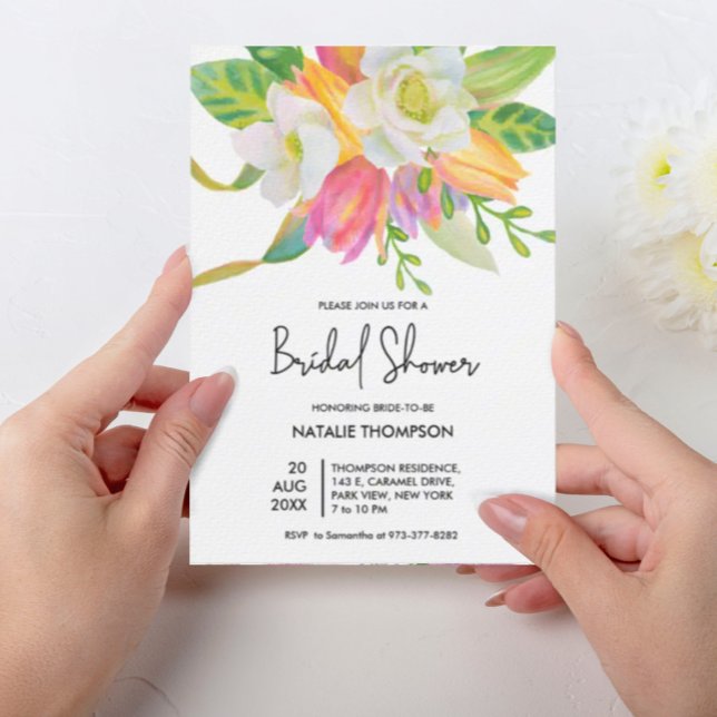Aquarelle Tulipe rose nuptiale Invitation à la dou (Créateur téléchargé)