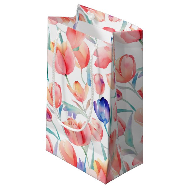 Aquarelle Tulips Motif Petit sac cadeau (Devant Angle)