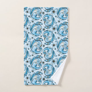 Aquarelle turquoise C rouleaux et fleurs serviette