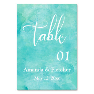 Aquarelle turquoise Elégant Numéro de table de mar