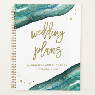Aquarelle Turquoise et Gold Geode   Plans Mariages