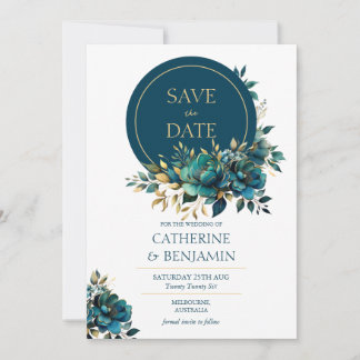 Aquarelle turquoise fleur Enregistrer la carte Dat