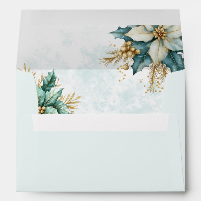 Aquarelle Turquoise Floral Noël Enveloppe de Noël (Dos (Bas))