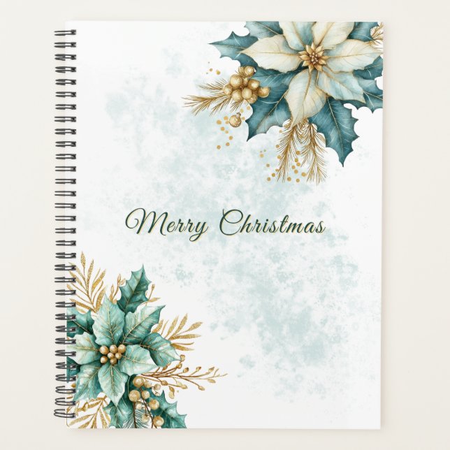 Aquarelle Turquoise Floral Noël Planificateur de v (Devant)