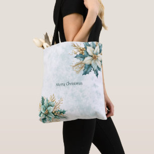 Aquarelle Turquoise Floral Noël Sac fourre-tout de