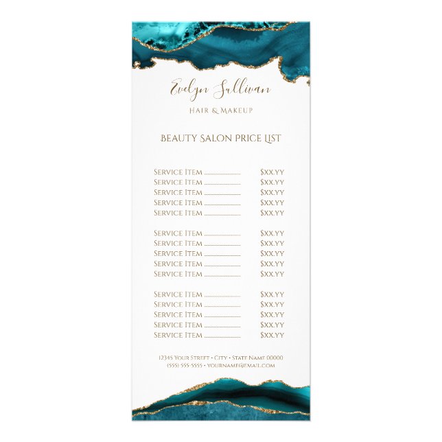 aquarelle turquoise liste de prix carte rack (Devant)