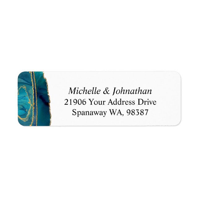 Aquarelle Turquoise moderne Gold Agate Adresse (Devant)