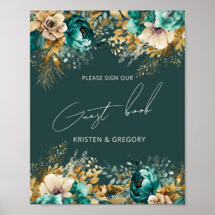 Aquarelle Turquoise or Mariage Invité Poster