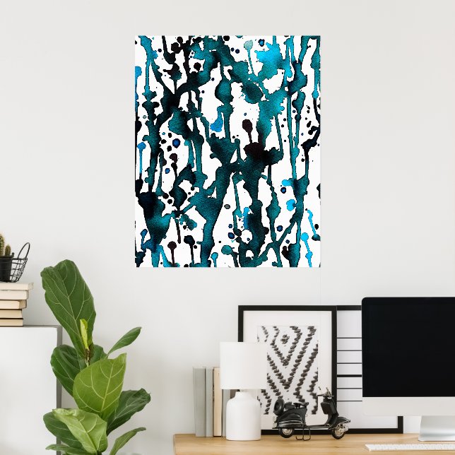 Aquarelle turquoise Poster Abstrait (Bureau à domicile)