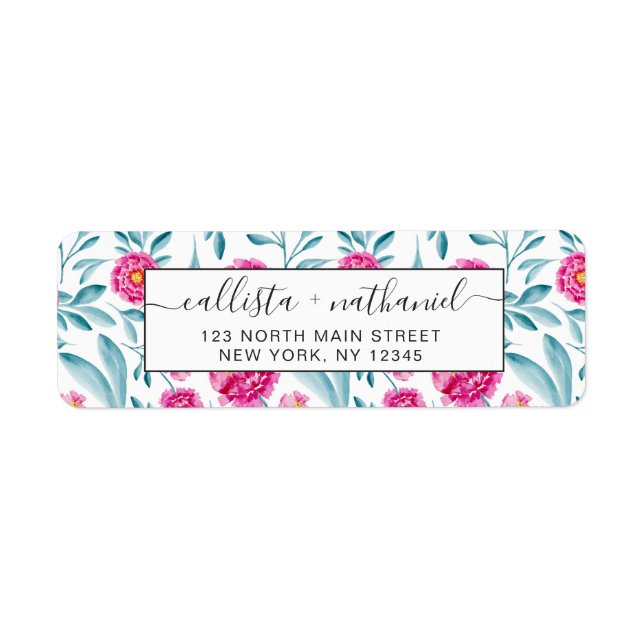 Aquarelle Turquoise rose vif Motif Floral été (Devant)