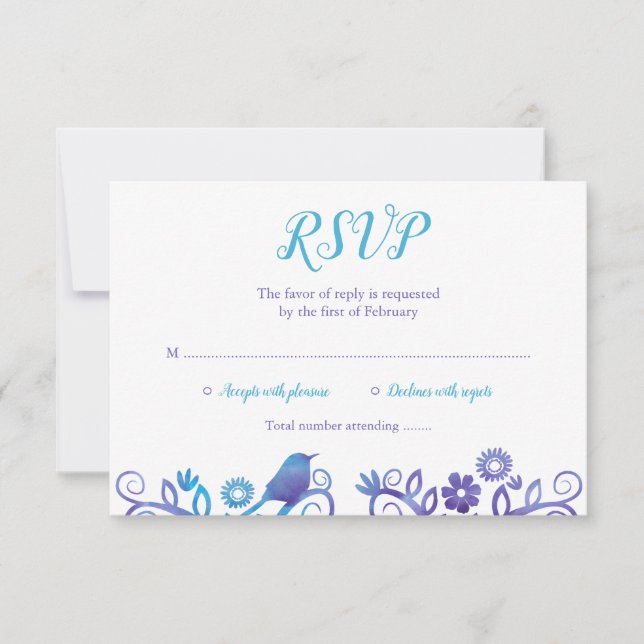 Aquarelle Turquoise violette Arbre de vie RSVP (Devant)