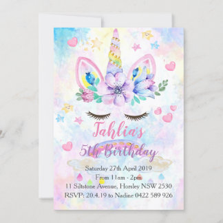 Aquarelle Unicorn Anniversaire Fête Invitation Enf