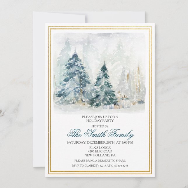 Aquarelle Vacances d'hiver Noël Invitation (Devant)