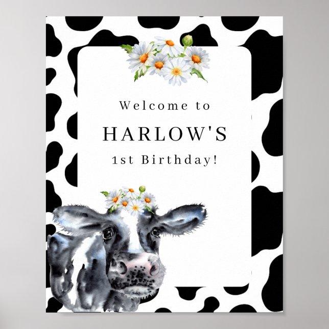 Aquarelle Vache marguerite Affiche de bienvenue d' (Devant)
