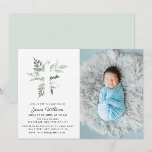 aquarelle verdure Baptême photo invitation