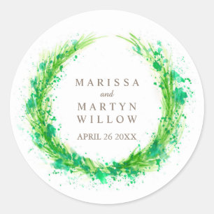 Aquarelle verdure couronne autocollants de mariage