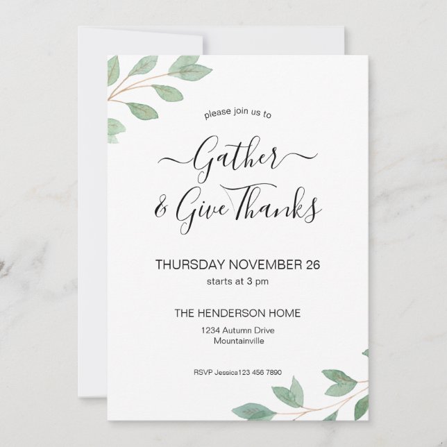 Aquarelle Verdure Dîner Thanksgiving Invitation (Devant)