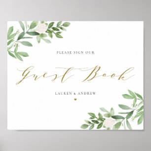 Aquarelle Verdure et Fleurs blanches Livre d'or