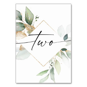 Aquarelle Verdure et Gold Numéros de table Deux