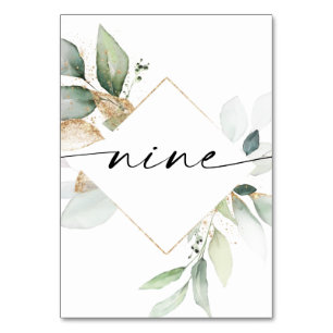 Aquarelle Verdure et or Numéros de table Neuf