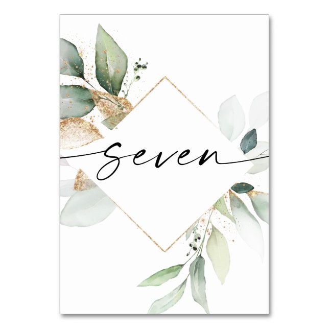Aquarelle Verdure et or Numéros de table Sept (Par défaut)