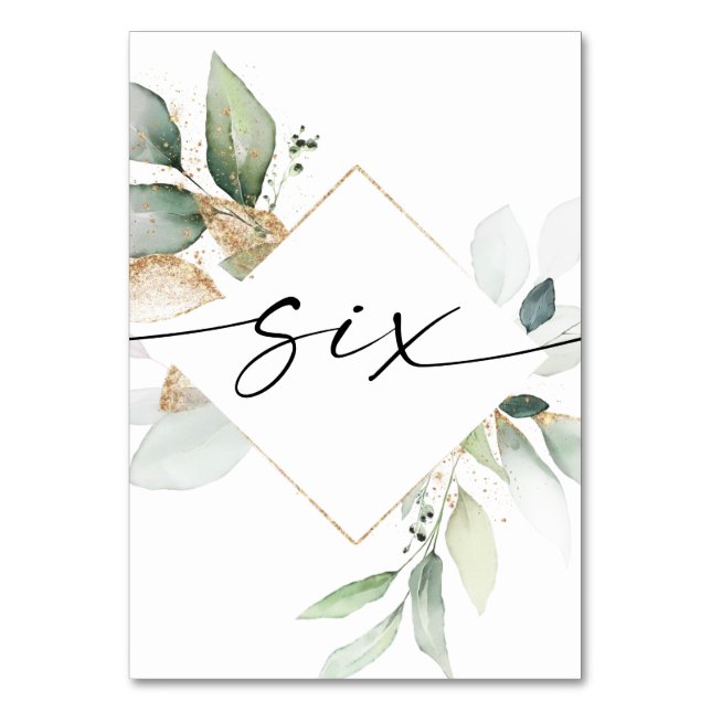 Aquarelle Verdure et or Numéros de table Six (Par défaut)