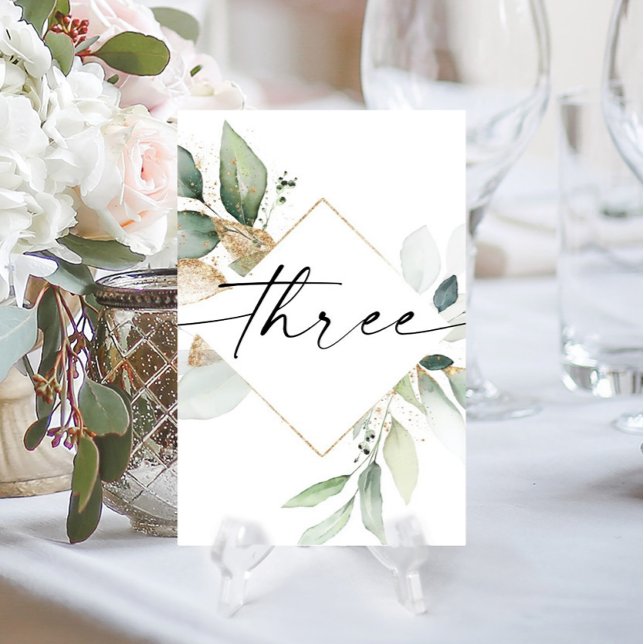 Aquarelle Verdure et or Numéros de table Trois (Créateur téléchargé)