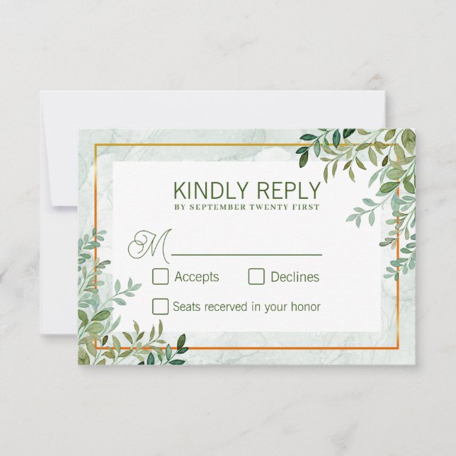 Aquarelle verdure feuillage feuille mariage rsvp (Devant)