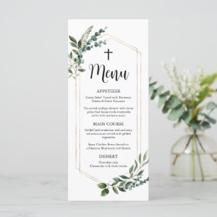 Aquarelle Verdure Gold Cross Baptism Menu