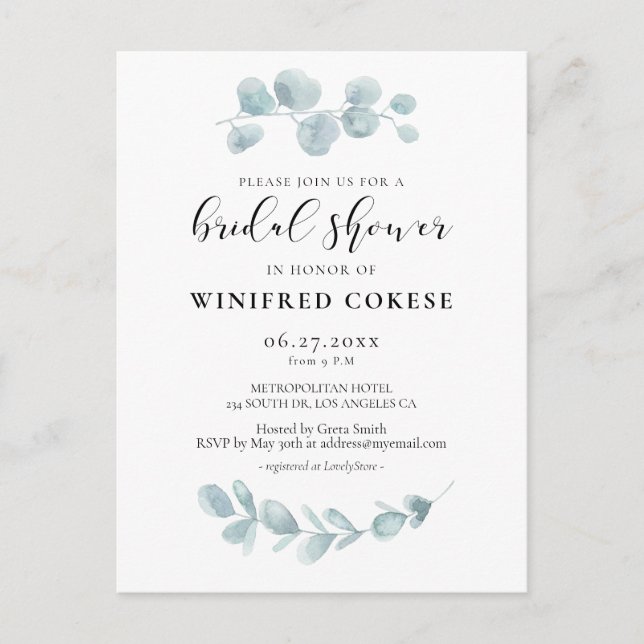 Aquarelle verdure Nuptiale invitation à la douche (Devant)