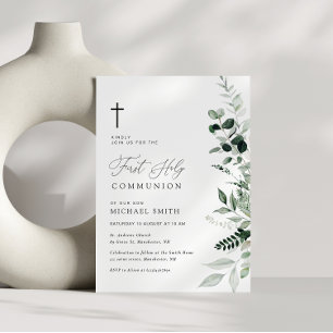 aquarelle verdure première communion invitation