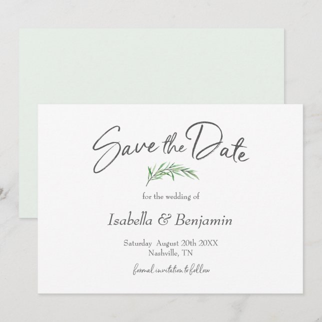 Aquarelle Vert Boho Enregistrer La Date Invitation (Devant / Derrière)