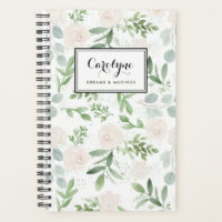 Aquarelle vert et fleurs blanches Motif