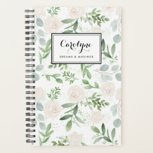 Aquarelle vert et fleurs blanches Motif