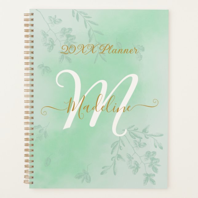 Aquarelle vert Feuilles Monogramme (Devant)