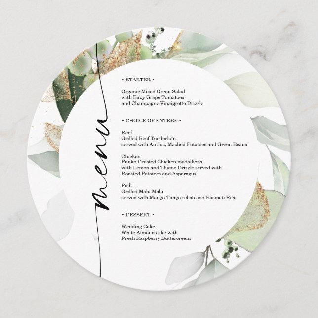 Aquarelle Vert Mariage double face Menu (Devant)