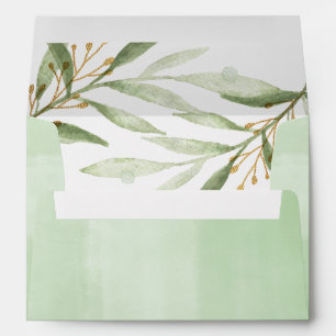 Aquarelle vert or feuilles enveloppes 5x7 carte