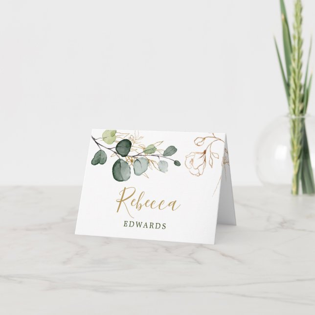 Aquarelle vert, or Floral Place carte (Devant)