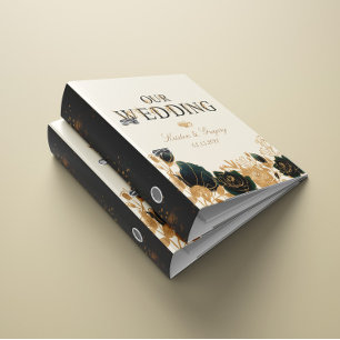 Aquarelle Vert or Roses Élégant Classeur de mariag