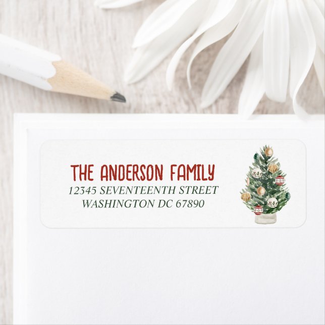 Aquarelle Vert Ornements Arbre Joyeux Noël (En situation)