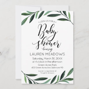 Aquarelle verte Baby shower Invitation