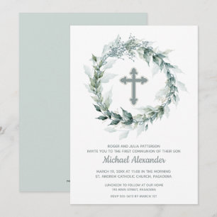 Aquarelle verte Cross Communion Invitations