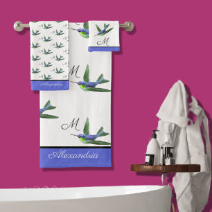 Aquarelle verte de colibri bleu Monogramme initial