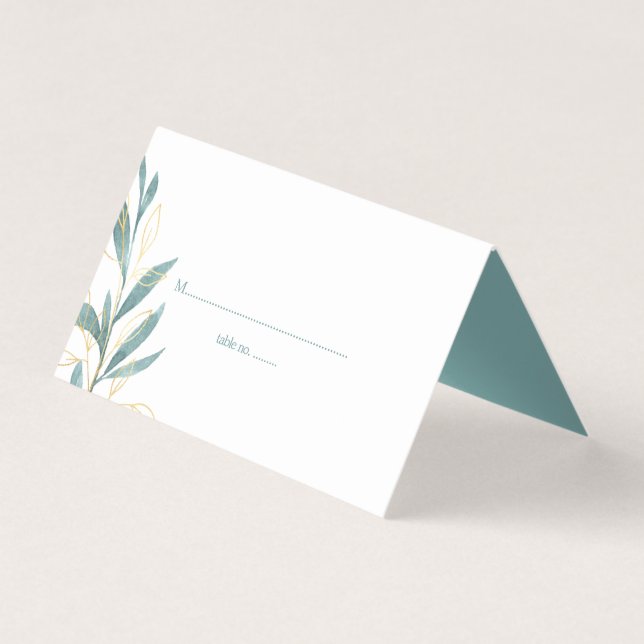 Aquarelle verte dorée Mariage floral Cartes de tab (Devant)